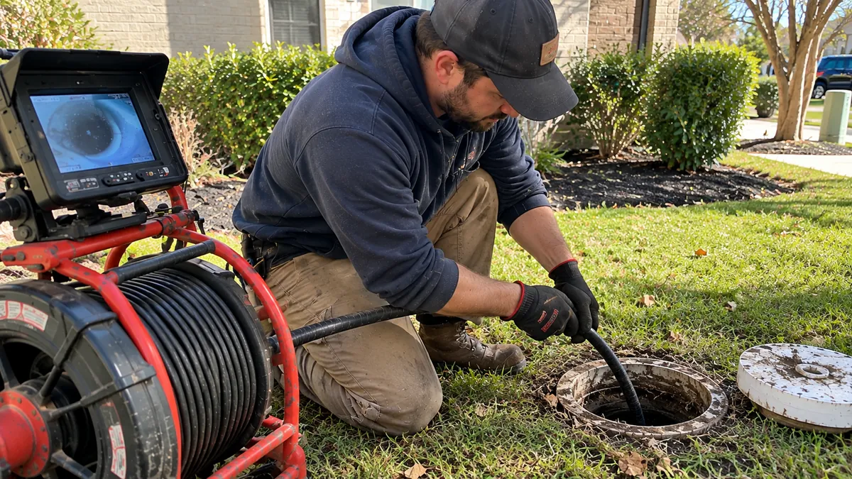 Technician cleaning a main sewer drain line at a Covina CA home