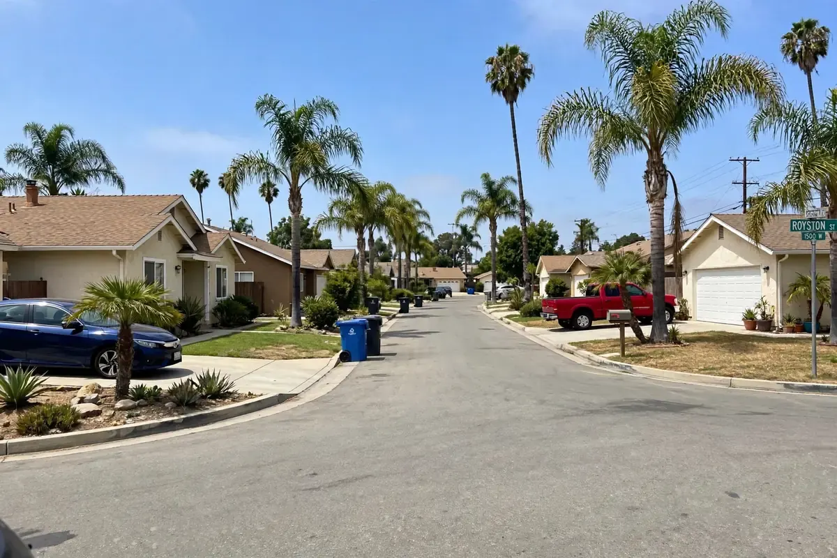 Baldwin Park residential street with 1950s homes and mature street trees